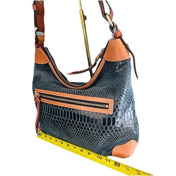 Dooney & Bourke Erica 90s Hobo Bag Snake Embossed Navy Blue Leather Suede Purse - Picture 9 of 16